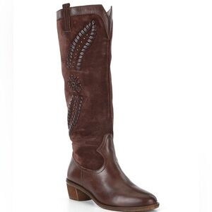 Women BRIOSO Sedona Genuine Leather Suede Whipstitch Tall Shaft Boho Boots Sz 10